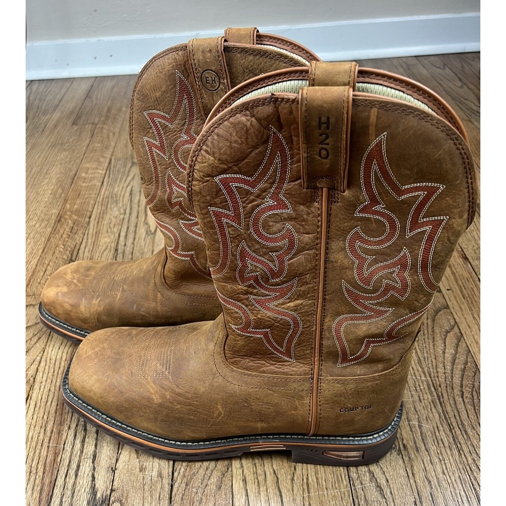 Justin Resistor Comp Toe Work Boots CR4016 Russet Brown Leather Waterproof Sz 14